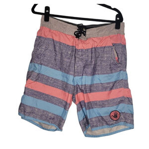Men's Body Glove Striped Board Shorts L Blue Pink Swim Trunks